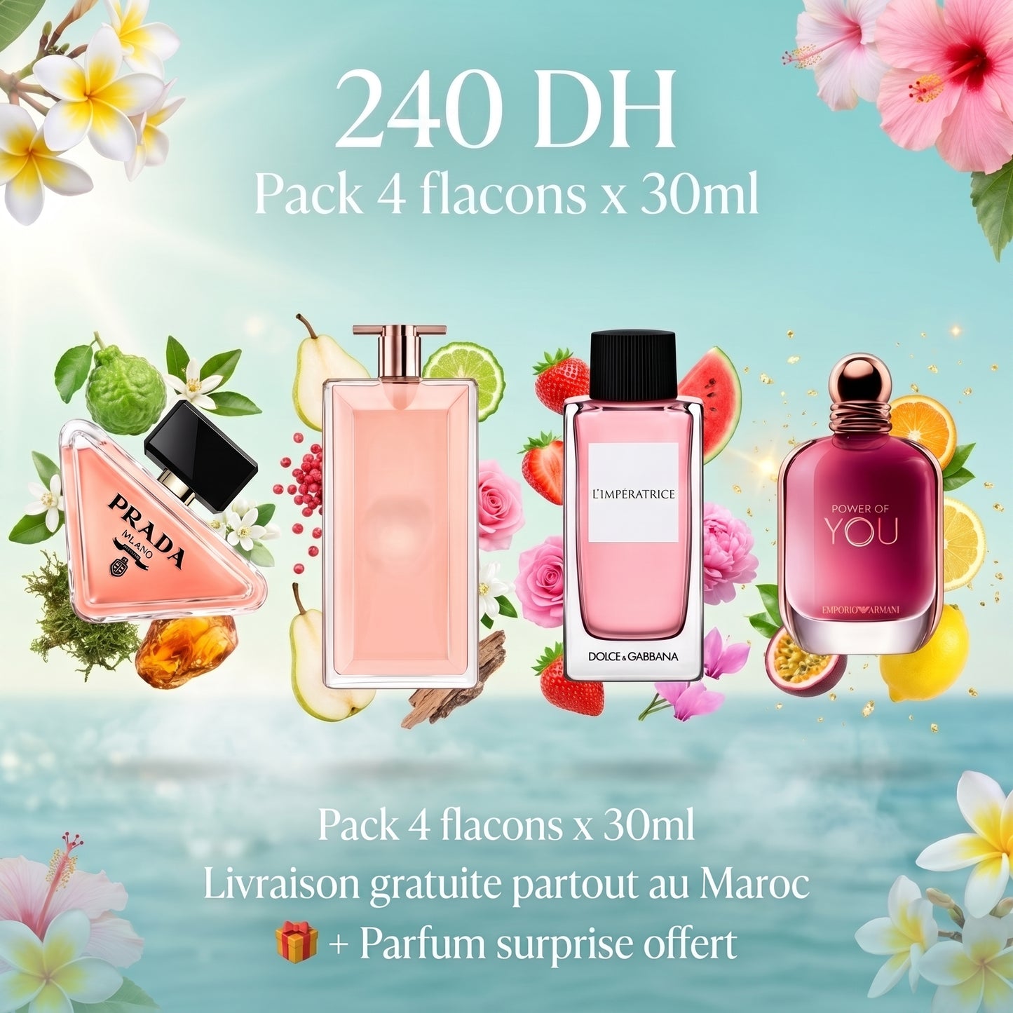 364 - PACK WOMEN FRUITS 30ML X 4 + PARFUM SURPRISE