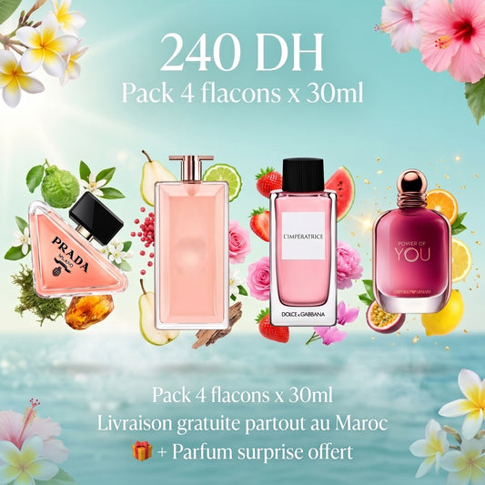 364 - PACK WOMEN FRUITS 30ML X 4 + PARFUM SURPRISE