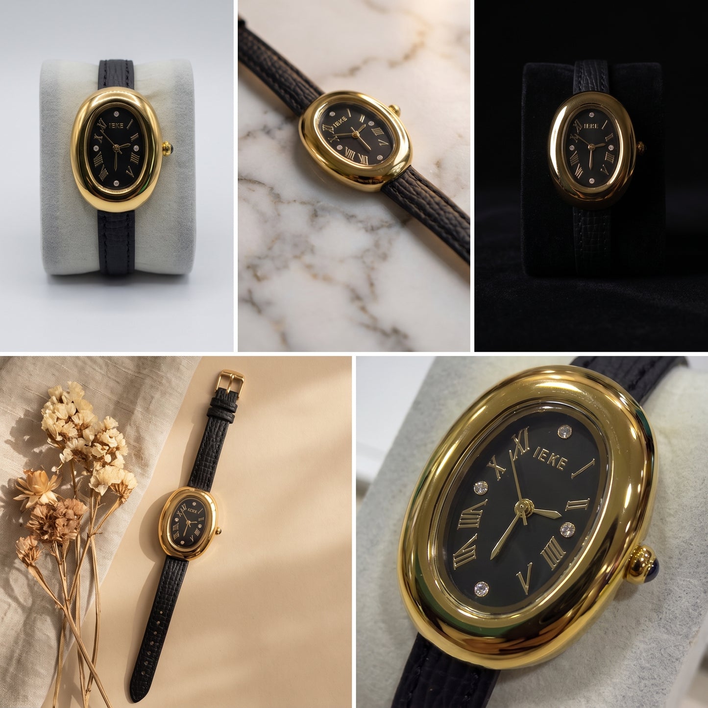 MONTRE IEKE GOLD CEINTURE NOIRE