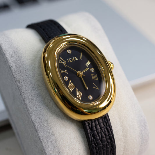 MONTRE IEKE GOLD CEINTURE NOIRE